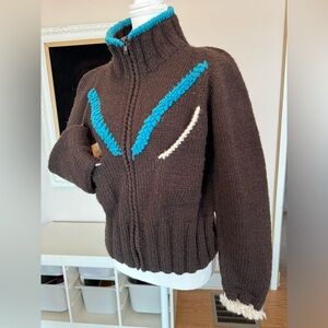 Handmade Vintage Zip Front Sweater Size Small